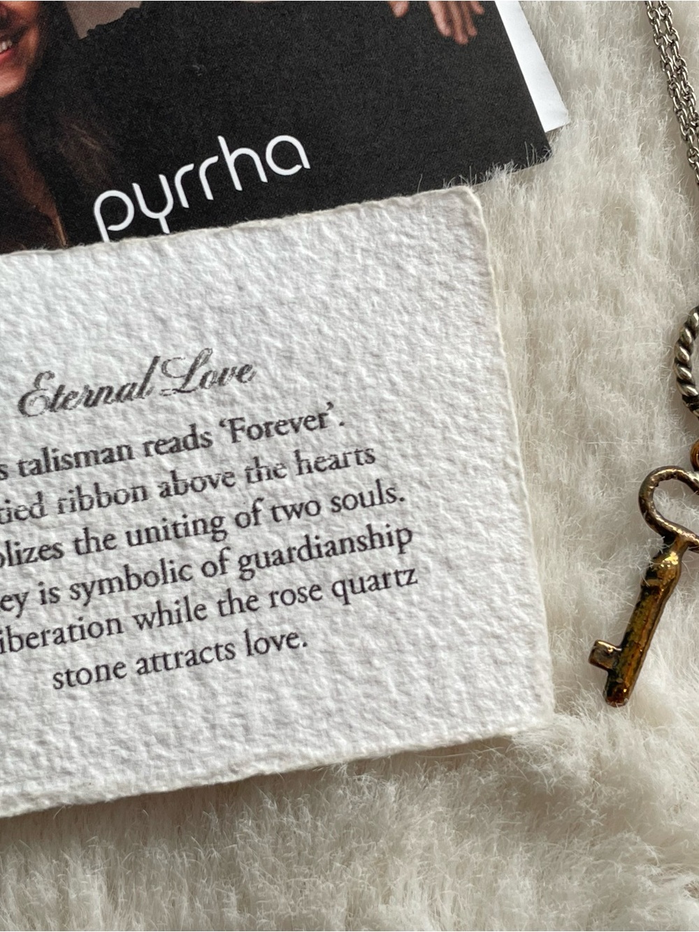 Pyrrha 'Eternal Love' 925 Talisman & Bronze Key, Rose Quartz Charm